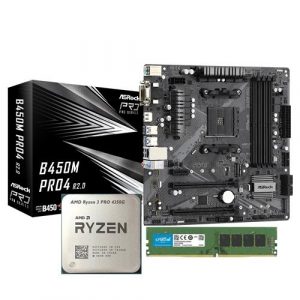 AMD Ryzen 3 PRO 4350G Processor   ASRock B450M Pro4 R2.0 Motherboard   Crucial 8GB DDR4 3200 MHz Memory