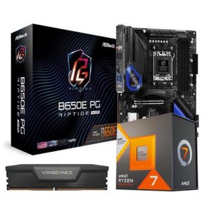 AMD Ryzen 7 7800X3D Gaming Processor   Corsair Vengeance 32GB (1x32GB) DDR5 5600MHz Memory   ASRock B650E PG Riptide WIFI Motherboard