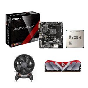 AMD Ryzen 3 3200G OEM Processor   ASRock A320M-HDV Micro ATX Motherboard   Cooler Master Hyper T20 CPU Cooler   ADATA XPG Gammix D30 8GB (1X8GB) 3000 MHz DDR4 Memory