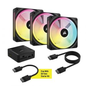 Corsair ICUE Link QX120 RGB Black 120mm PWM Cabinet Fan Starter Kit With ICUE Link System Hub (Triple Pack) CO-9051002-WW