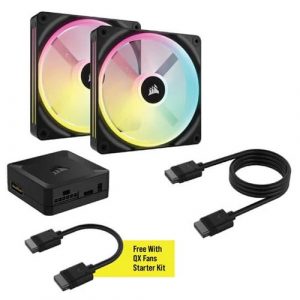 Corsair ICUE Link QX140 RGB Black 140mm PWM Cabinet Fan Starter Kit With ICUE Link System Hub (Dual Pack) CO-9051004-WW