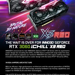 INNO3D GeForce RTX 3060 ICHILL X3 RED 12GB GDDR6 LHR Graphic Card C30603-12D6X-1671VA39A