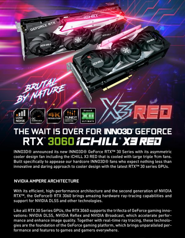 INNO3D GeForce RTX 3060 ICHILL X3 RED 12GB GDDR6 LHR Graphic Card C30603-12D6X-1671VA39A