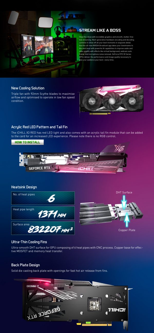INNO3D GeForce RTX 3060 ICHILL X3 RED 12GB GDDR6 LHR Graphic Card C30603-12D6X-1671VA39A