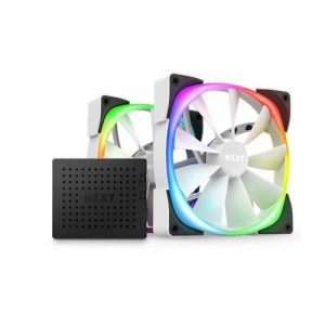 NZXT Aer RGB 2 140mm Twin Starter Pack of Chassis Fans in White with Fan Controller HF-2814C-DW