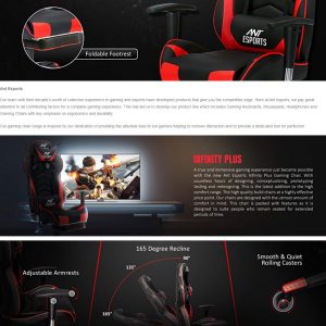 Ant Esports Infinity Plus 2D Red & Black Gaming Chair (Adjustable Armrest, Headrest and Lumbar Support)