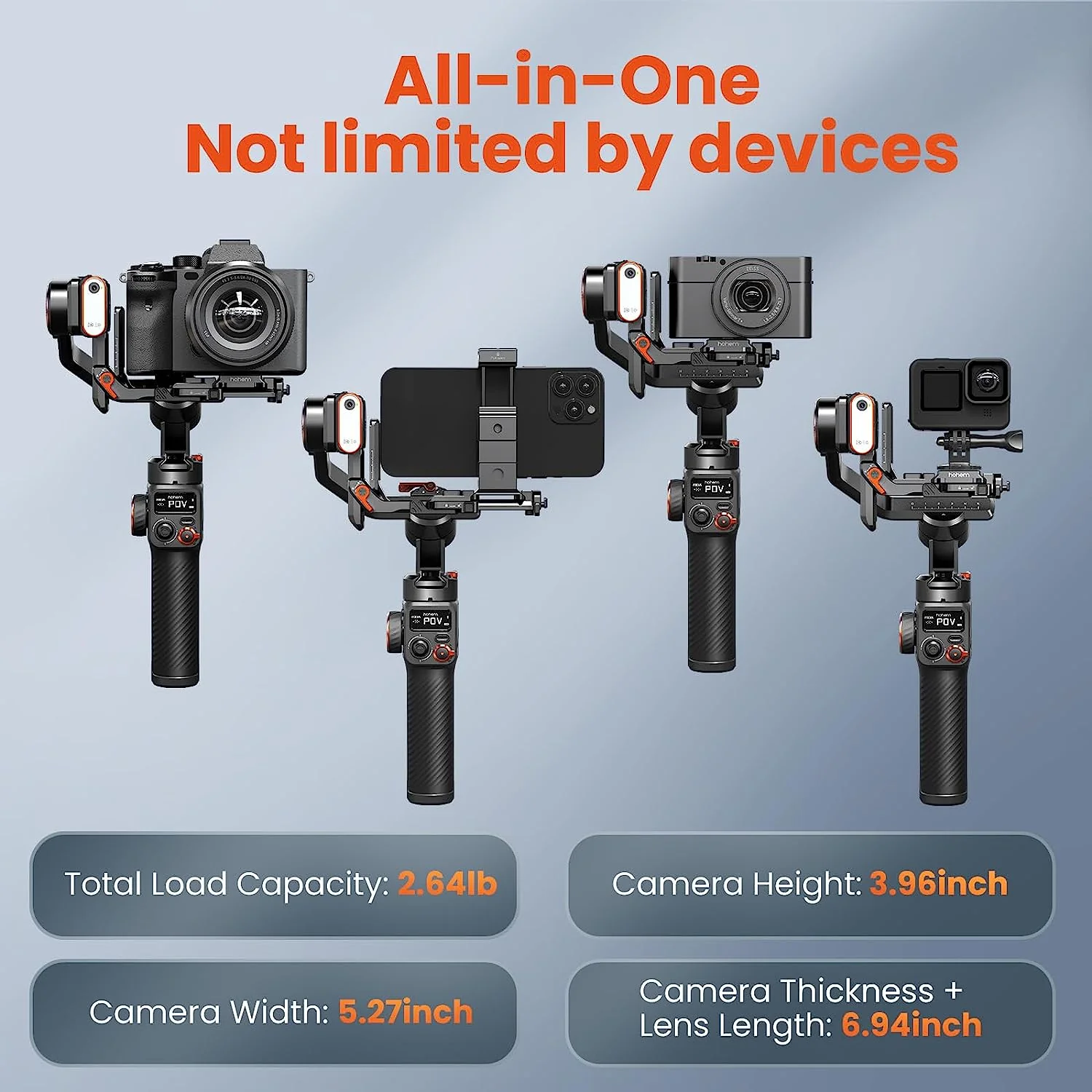 Hohem MT2 – 4-in-1 Gimbal for Camera, Pocket Camera, Action Camera and Smart Phone