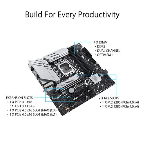 ASUS PRIME B760M-A WIFI D4 Intel B760 LGA 1700 mATX B760 Motherboard