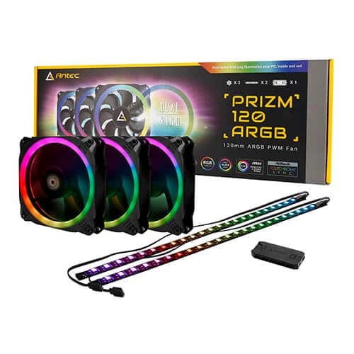 Antec Prizm 120 ARGB 3 2 C 120mm PWM RGB Cabinet Fan With RGB Fan Controller And ARGB LED Strips (Triple Pack)