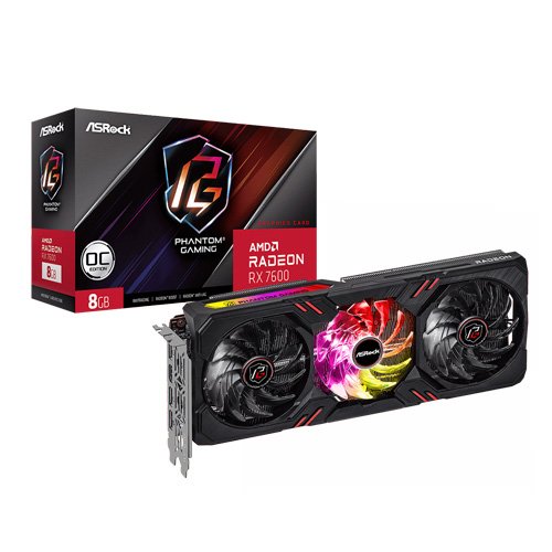 Asrock AMD Radeon RX 7600 Phantom Gaming 8GB OC Graphic Card RX7600 PG 8GO
