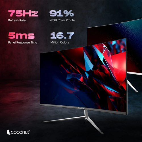 Coconut 27HDXC 27 inch Frameless Ultra Slim Curved Monitor, 100 Hz Refresh Rate, 1080p