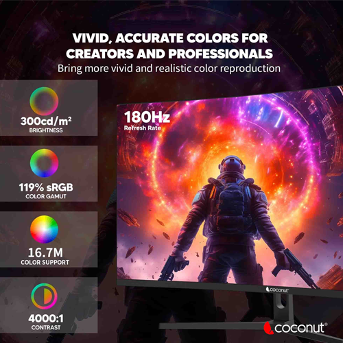 Coconut 32XC 32 Inch 180Hz CCurved QHD Frameless LED Monitor