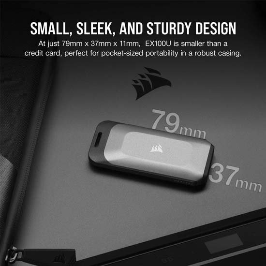 Corsair EX100U 2TB Portable Solid State USB Type-C Storage Drive SSD CSSD-EX100U2TB