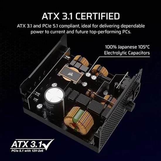 Corsair RM1000x Gold ATX 3.1 1000W Fully Modular Power Supply CP-9020271-IN