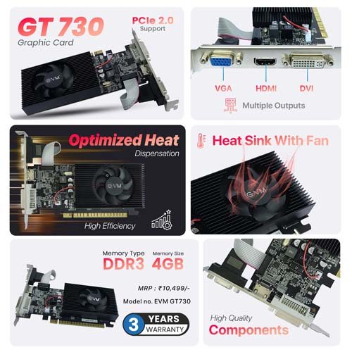 EVM Nvidia Geforce GT 730 4GB DDR3 Low Profile Graphic Card
