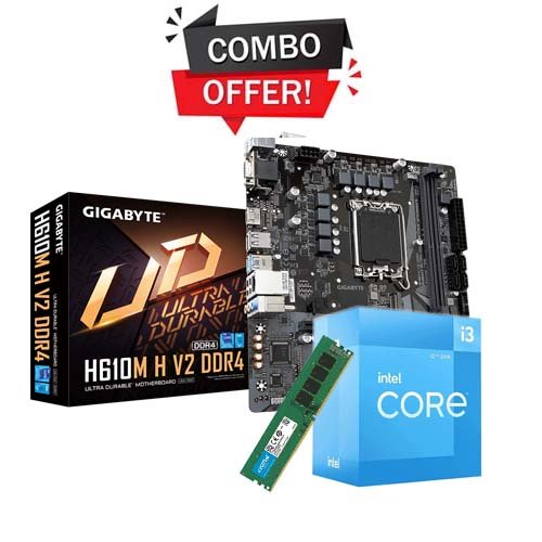 Gigabyte H610M H V2 with Intel Core i3-12100 and Crucial Desktop Ram 8GB Combo Deal