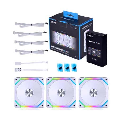 Lian Li UNI Fan SL120 V2 ARGB Cabinet Fan With Controller – White (Triple Pack) G99-12SLV23W-IN