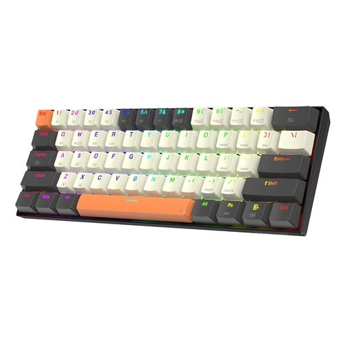 Redragon Caraxes Pro K644 SE – 65% Bluetooth   2.4GHz Wireless   Wired RGB Mechanical Keyboard Cream/Grey/Orange (Red Switch)