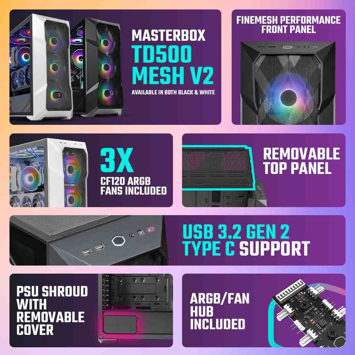 Cooler Master MASTERBOX TD500 MESH V2 Mid Tower Black Cabinet TD500V2-KGNN-S00
