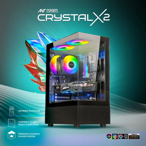 Ant Esports Crystal X2 ARGB (ATX) Mid Tower Cabinet (Black) CRYSTAL-X2-ARGB-BLACK