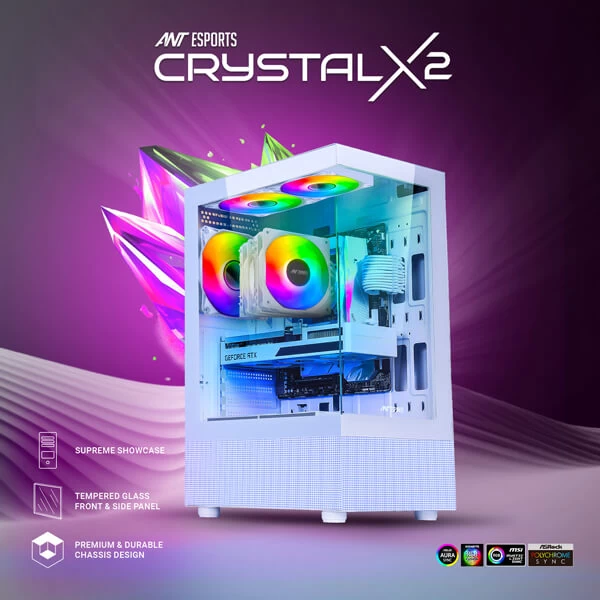 Ant Esports Crystal X2 ARGB (ATX) Mid Tower Cabinet (White) CRYSTAL-X2-ARGB-WHITE