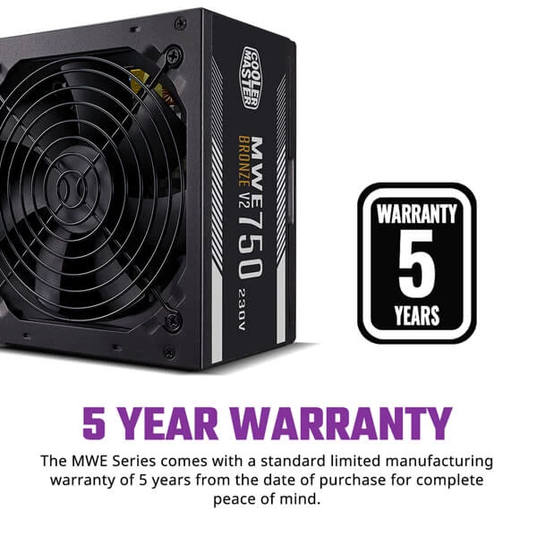 Cooler Master MWE 750 Bronze V2 80 Plus Bronze 750W Non Modular Power Supply MPE-7501-ACABW-BIN