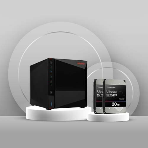 Asustor AS5404T 4 Bay Nas Storage with 2 x 20TB HDD Enterprise HDD Bundle