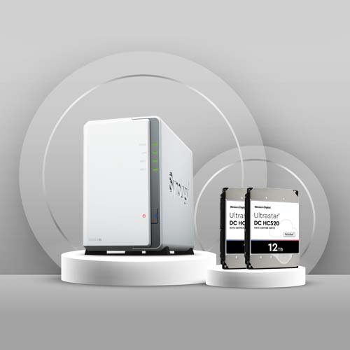 Synology DiskStation DS223j 2 Bay NAS Storage with 2 x 12TB WD Enterprise HDD Bundle