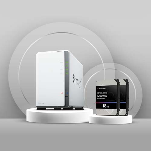 Synology DiskStation DS223j 2 Bay NAS Storage with 2 x 18TB WD Enterprise HDD Bundle