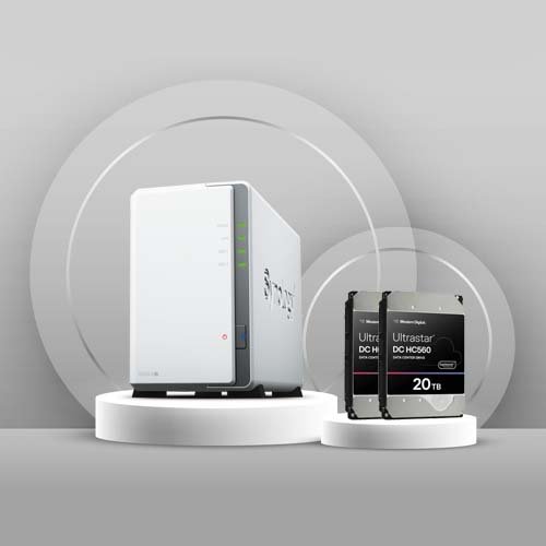 Synology DiskStation DS223j 2 Bay NAS Storage with 2 x 20TB WD Enterprise HDD Bundle