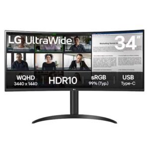 LG 34WR55QK-B 34 inch Ultrawide Curved Gaming Monitor  VA, 1800R, 3440x1440, 5ms
